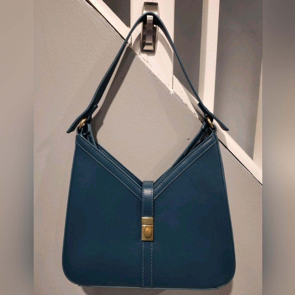 Miztique Vegan Leather Teal Handbag Purse Bag  With Crossbody Strap New